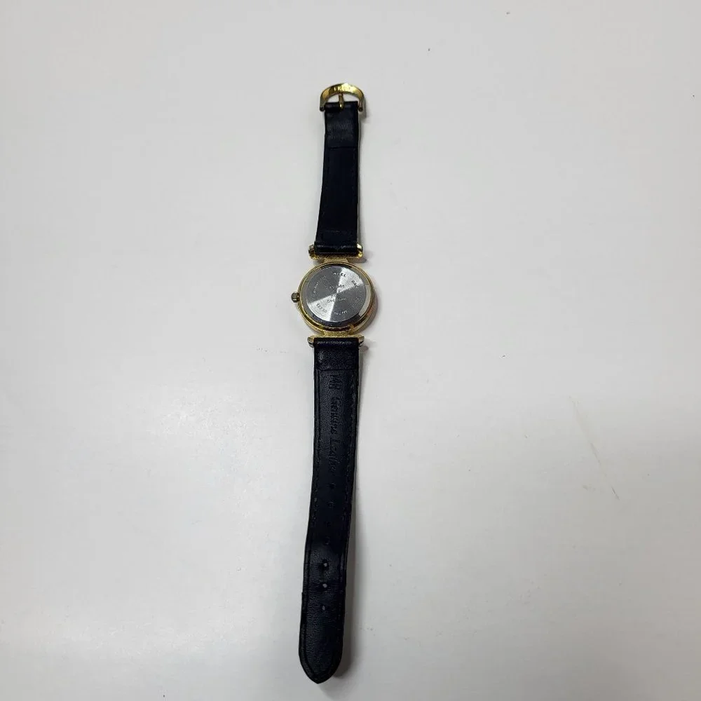LA Express Watch Women Gold Stainless Steel Batt Black Leather‎ Band Quartz